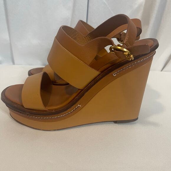 Tory Burch Selby 2 tone leather wedge sandals size 9-Preowned - Picture 2 of 12